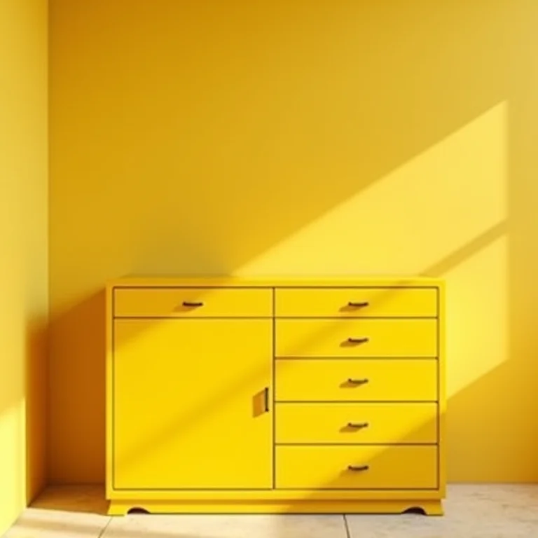 Armário vintage pintado em amarelo mostarda