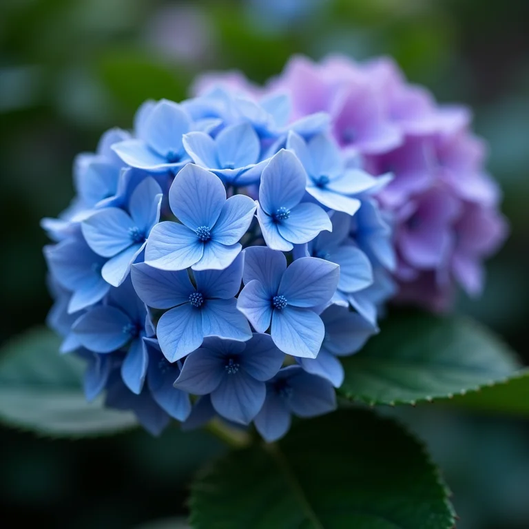 Arranjo de hortênsias azuis e roxas