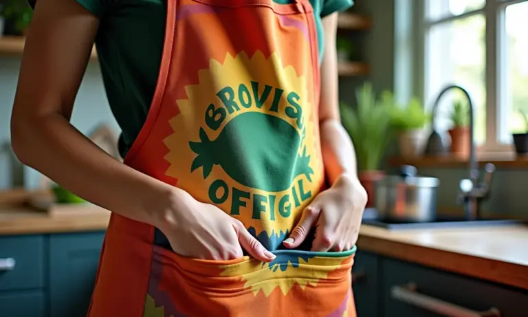 Avental de cozinha moderno feito à mão com tecido brasileiro vibrante.