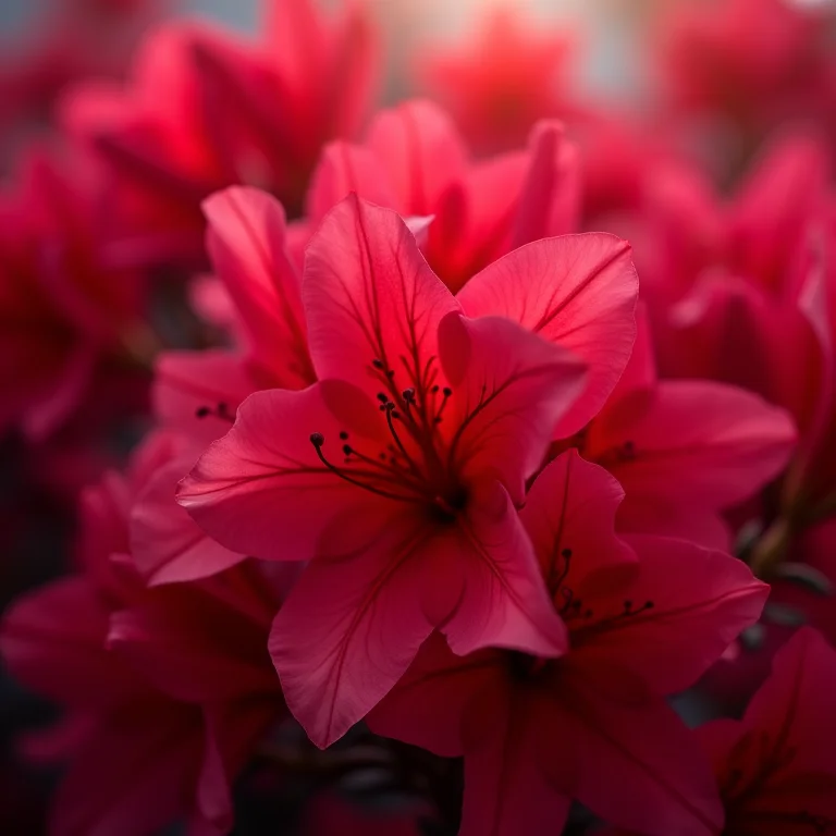 Azaleias vibrantes em um jardim ensolarado