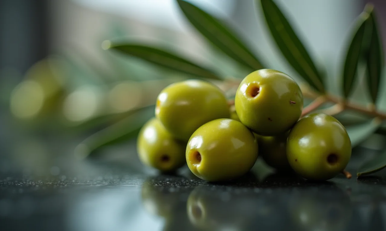 Azeitonas com destaque para seus compostos antioxidantes.
