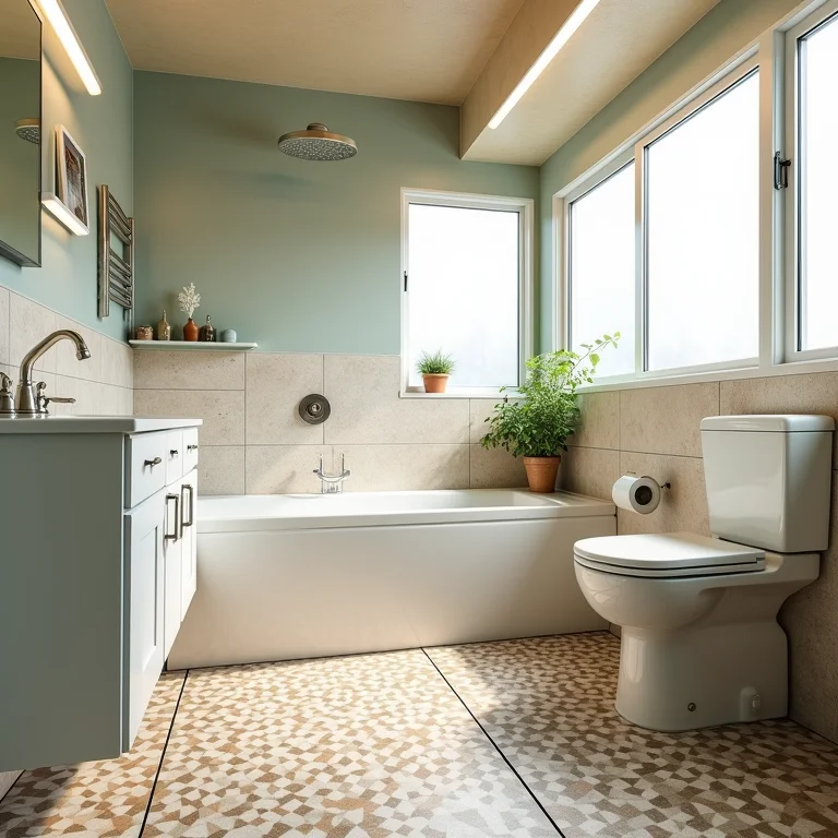 Azulejos retrô inspirados nos revestimentos dos ônibus de Londres para decoração de banheiro.