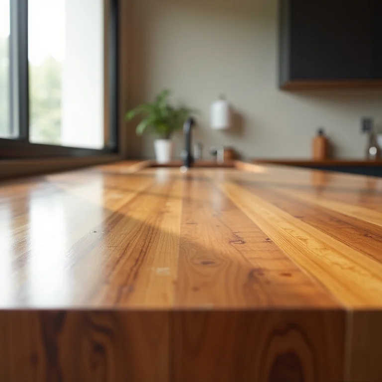 Bancada de madeira resinada com brilho intenso