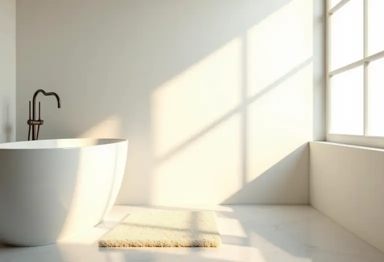 Banheiro clean e moderno com tapete aconchegante