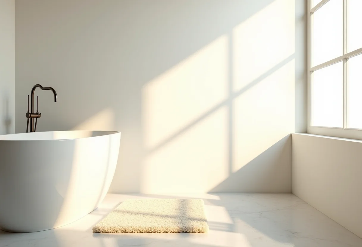 Tapete para banheiro: o erro que você não pode cometer na escolha Banheiro clean e moderno com tapete aconchegante