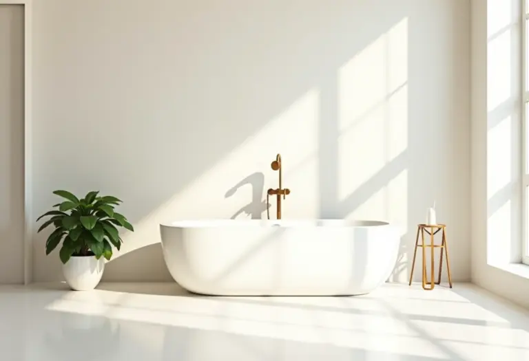 Banheiro grande decorado de forma simples e elegante