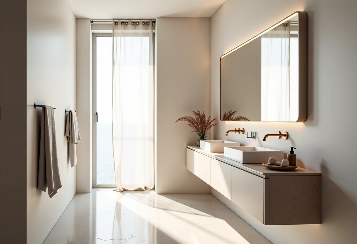 Armário aéreo para banheiro: o segredo para otimizar espaço Banheiro moderno com armário aéreo otimizando o espaço