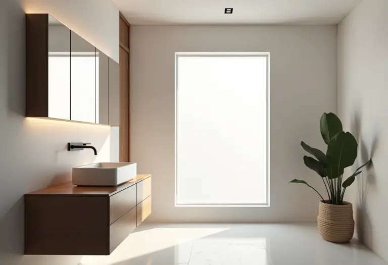 Banheiro moderno com gabinete 60x40 e cuba embutida