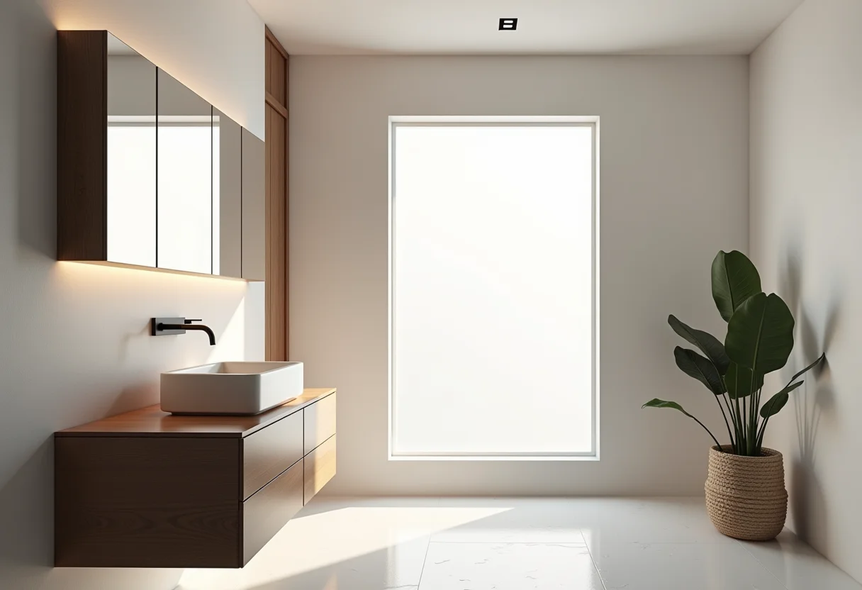 Gabinete de Banheiro 60×40: O segredo para um espaço moderno e prático Banheiro moderno com gabinete 60x40 e cuba embutida