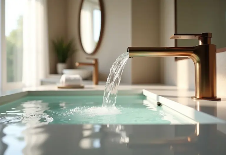 Banheiro moderno com torneira cascata