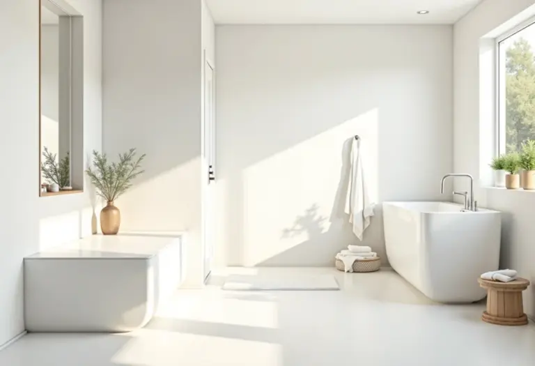 Banheiro pequeno em L decorado com estilo minimalista