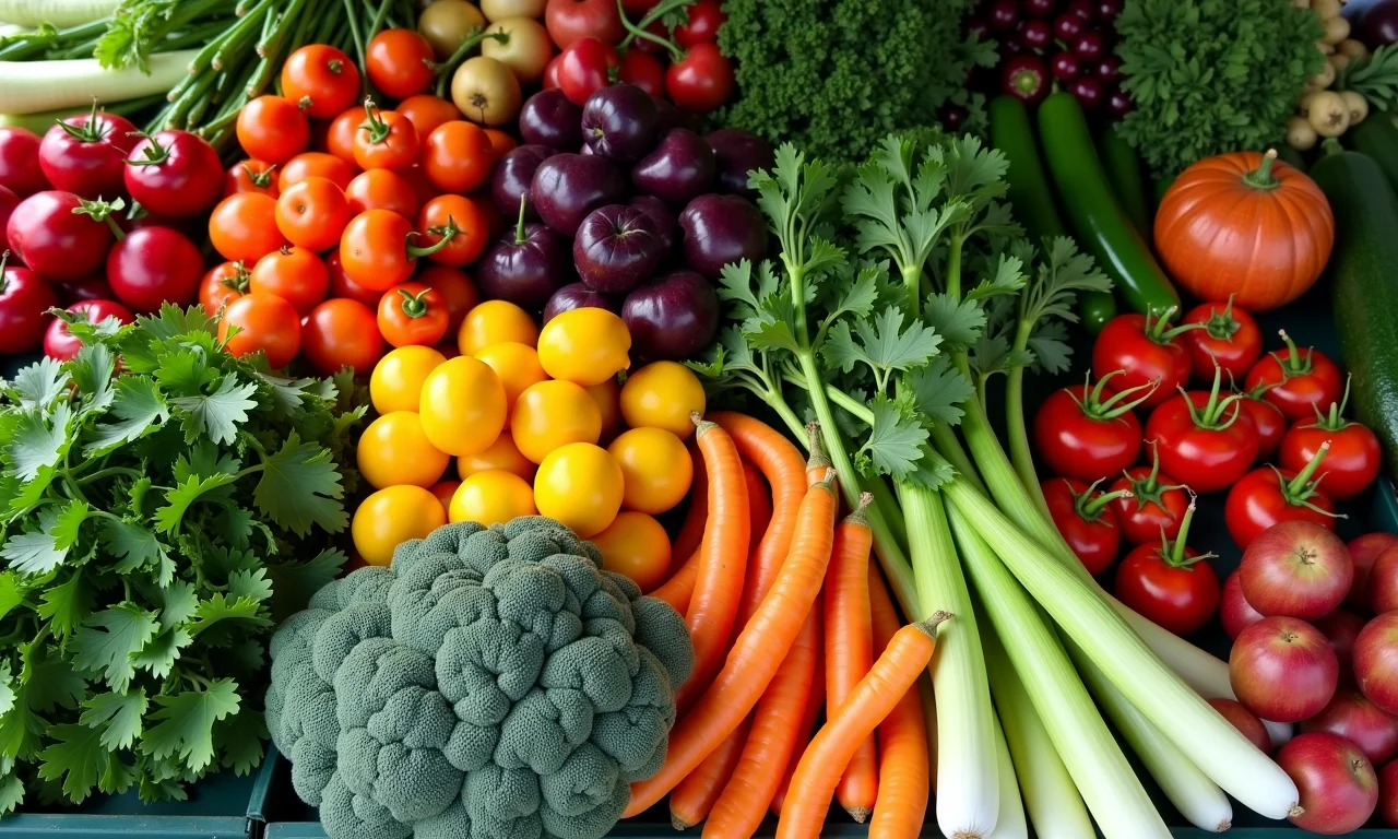 Alimentos orgânicos: por que investir neles Barraca de mercado vibrante com frutas e vegetais orgânicos coloridos.