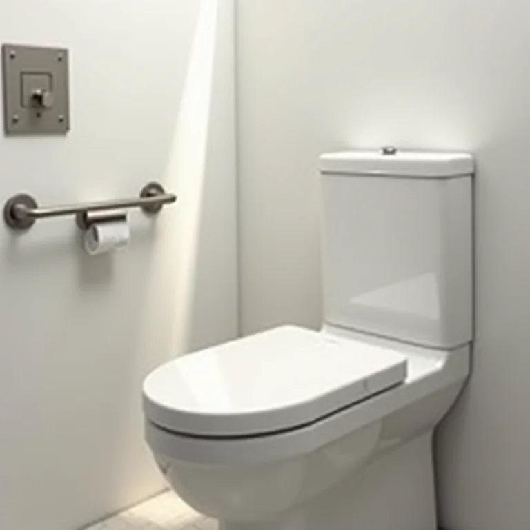 Barras de apoio instaladas em banheiro acessível.