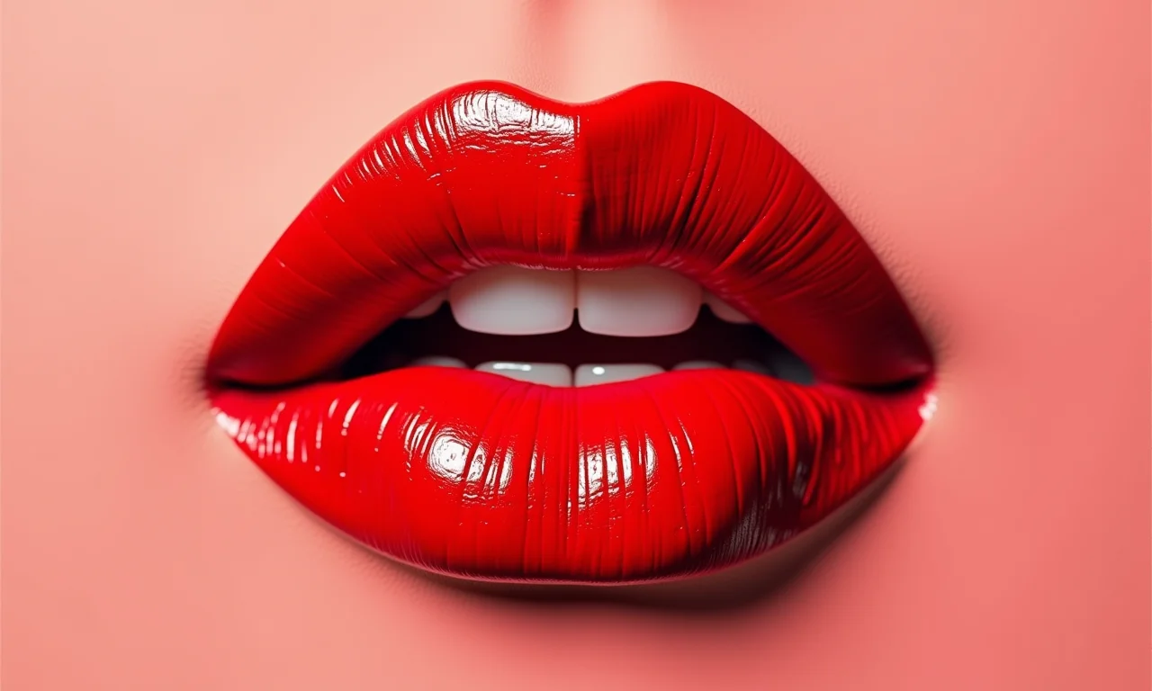 Batom vermelho borrado, simbolizando o poder psicológico da cor.