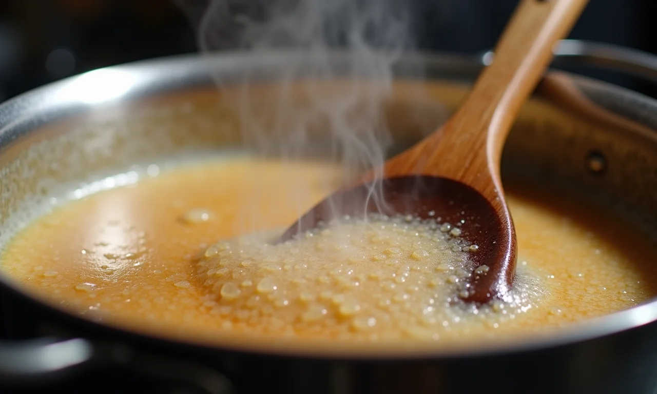 Beijinho de coco sendo preparado na panela.