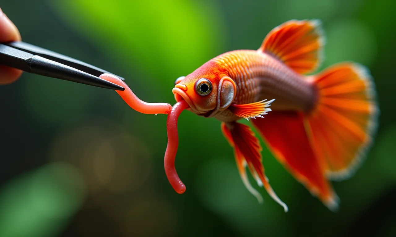 Betta comendo alimento vivo.