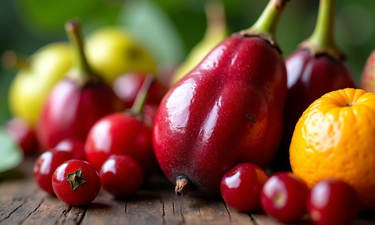 Bilimbi exibido com outras frutas ricas em antioxidantes.