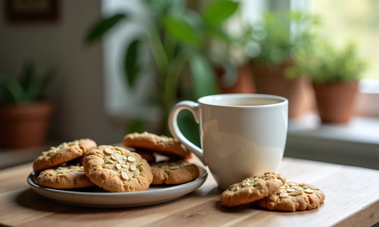 Biscoitos de aveia e chá de erva-doce.