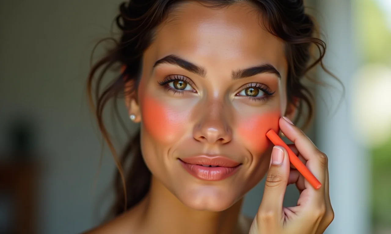 Blush coral ou bronze com batom laranja