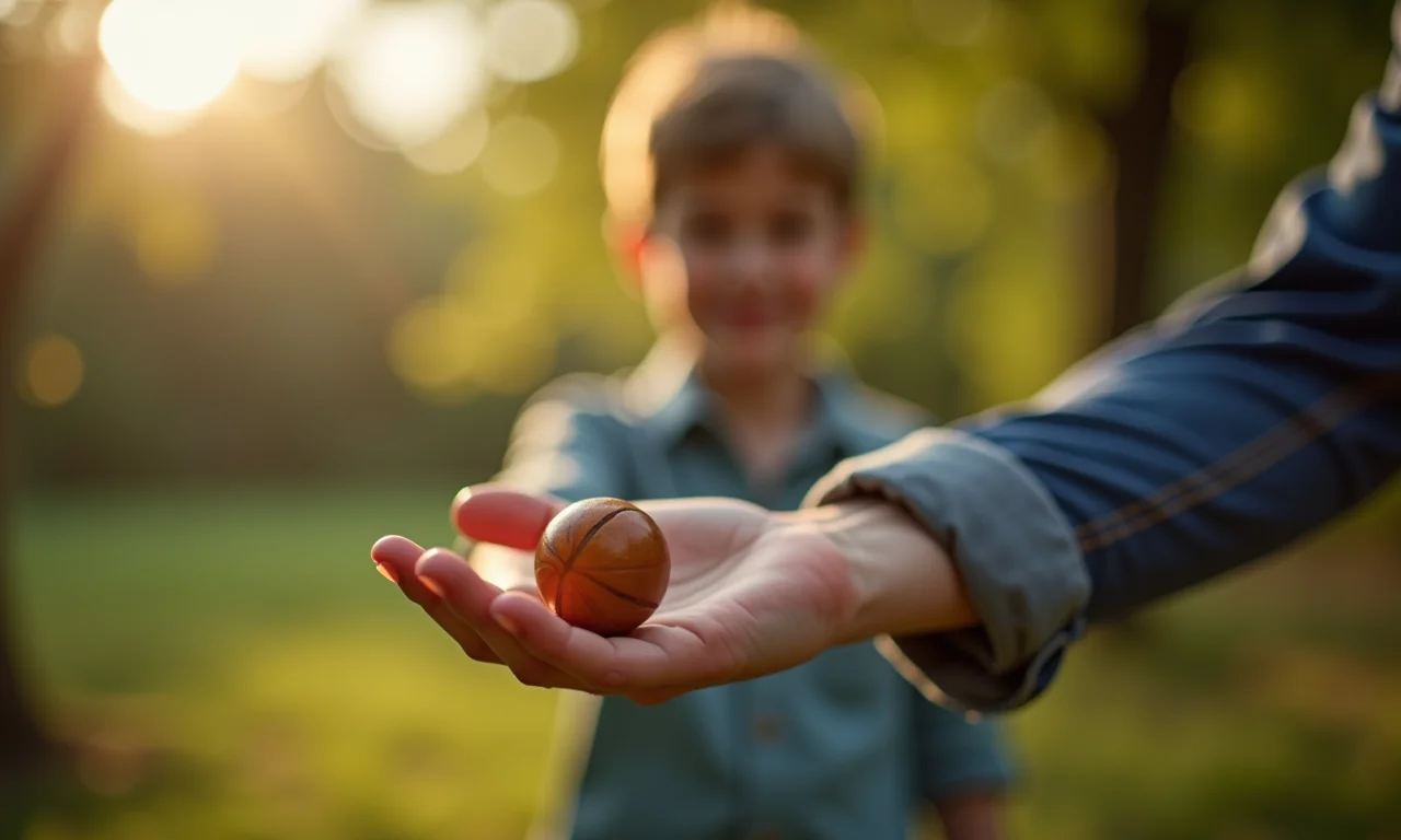 Bolinha desaparecendo da mão em truque de mágica.