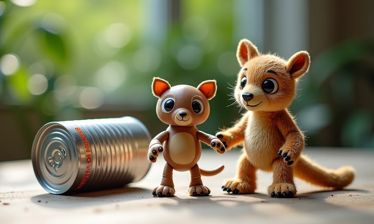 Brinquedos criativos feitos com latas de alumínio recicladas.