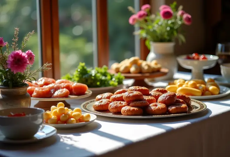 Buffet elegante com sousplats e decoração sofisticada