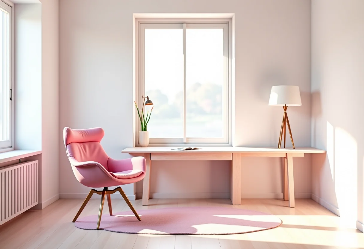 Cadeira de Escritório Rosa: O toque de cor que seu home office merece Cadeira de escritório rosa em um home office moderno e bem iluminado