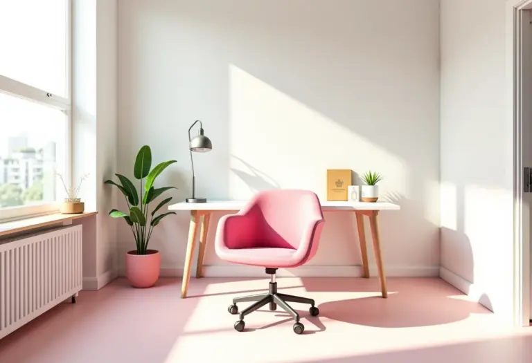 Cadeira de escritório rosa em um home office moderno e iluminado