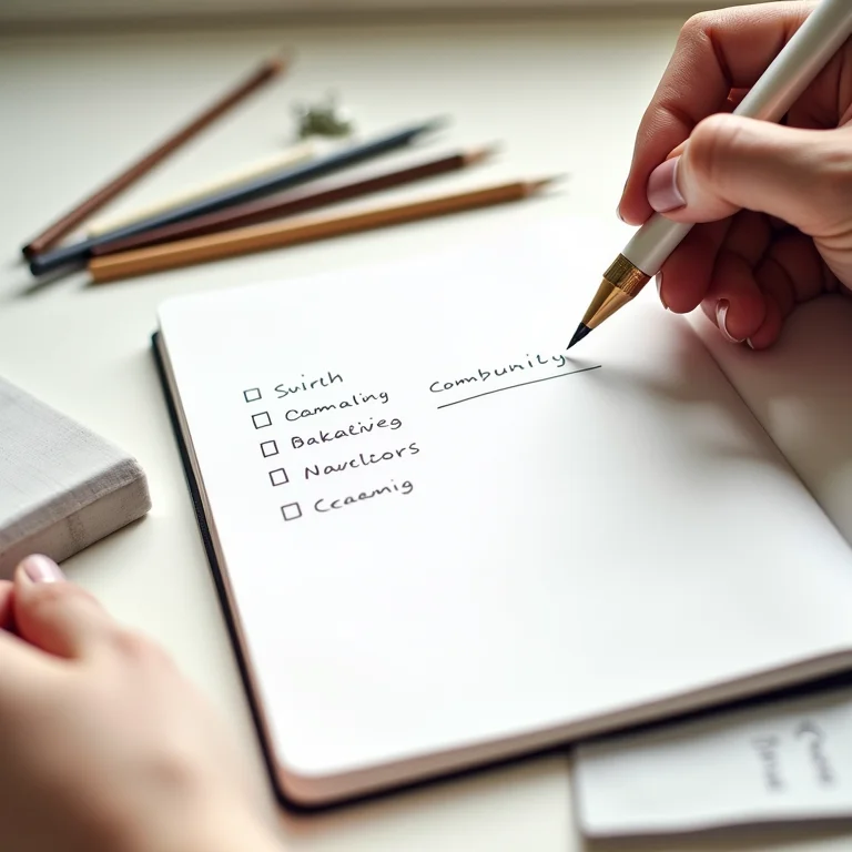 Caderno com checklist de regras da comunidade de costura.