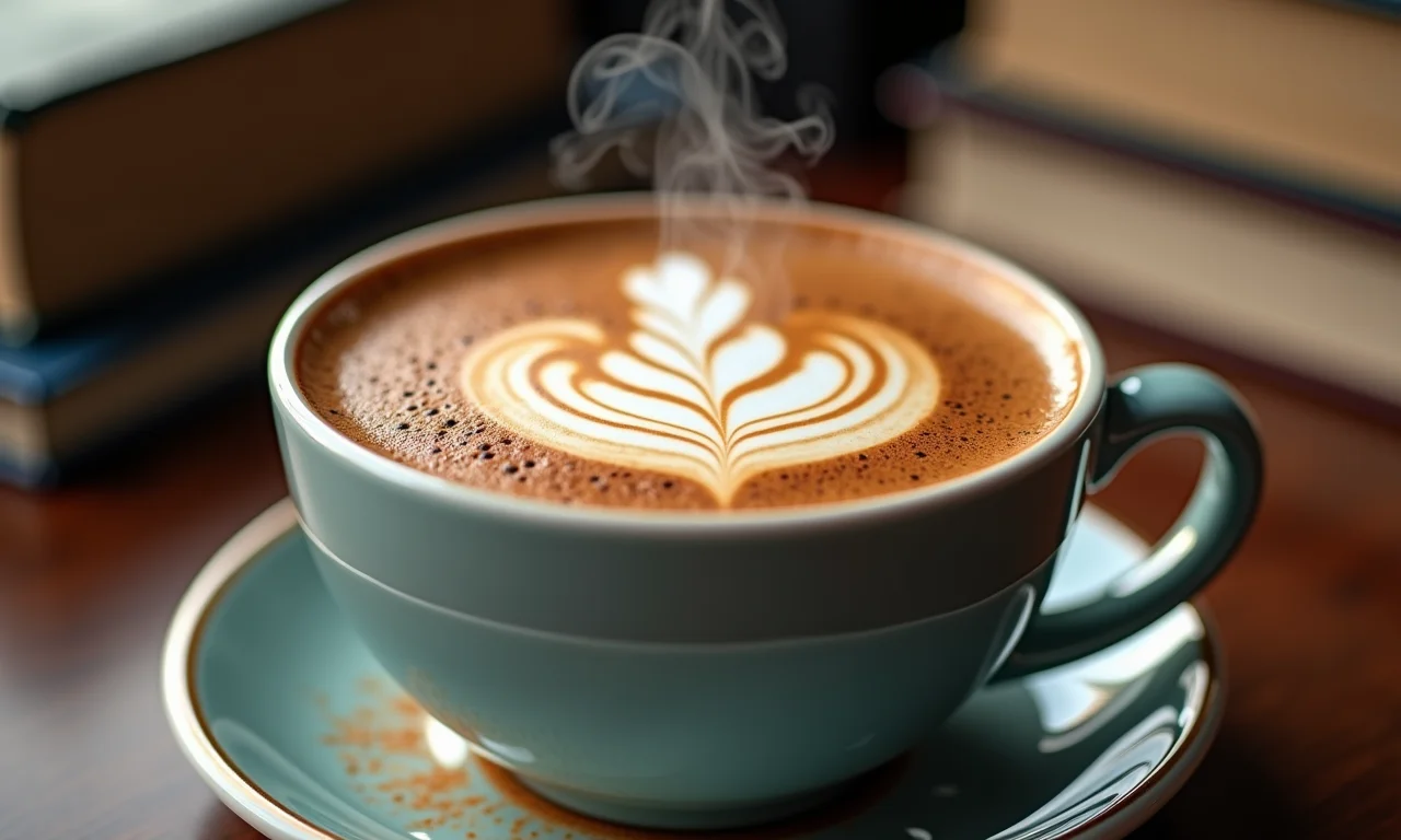 Café com canela e latte art em formato de cérebro.