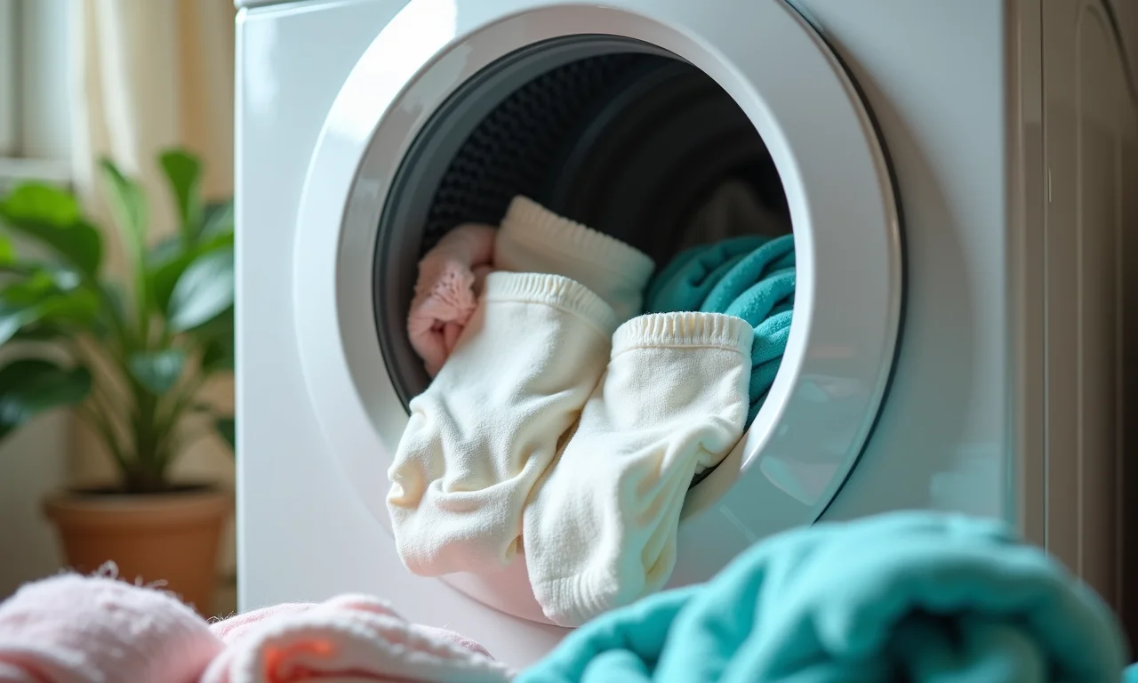Calcinha absorvente dentro da máquina de lavar.