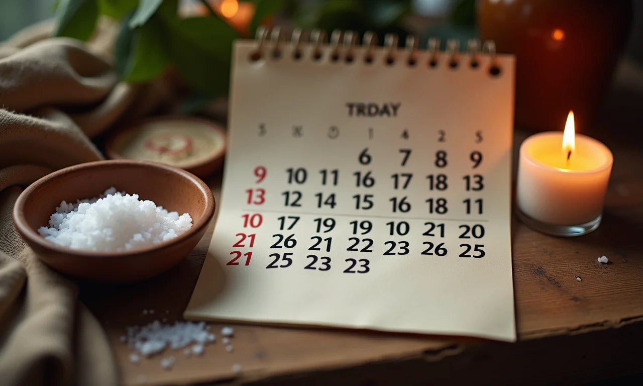 Calendário marcado com dias específicos para o banho de sal grosso.