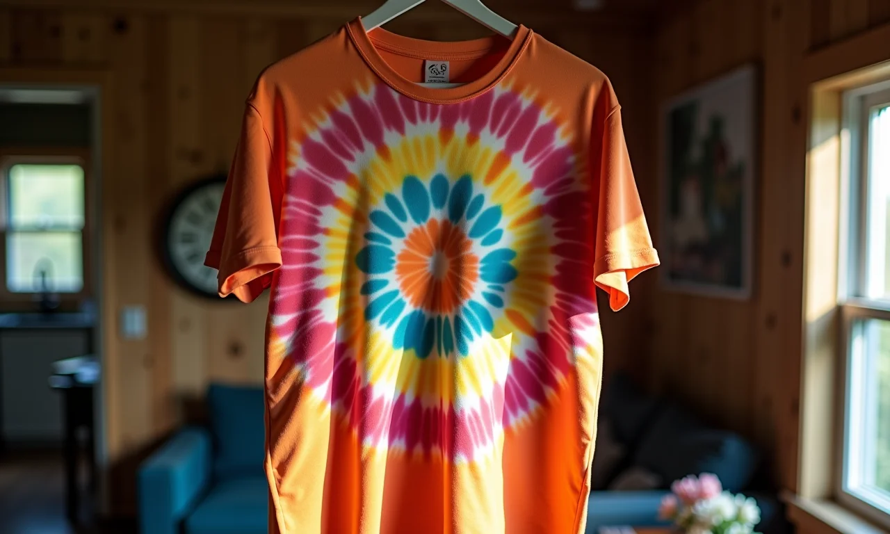 Camiseta com estampa tie dye olho de boi pendurada.