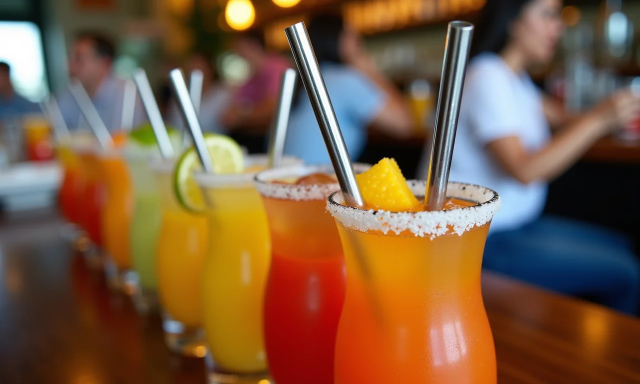 Canudos de aço inoxidável em caipirinhas coloridas