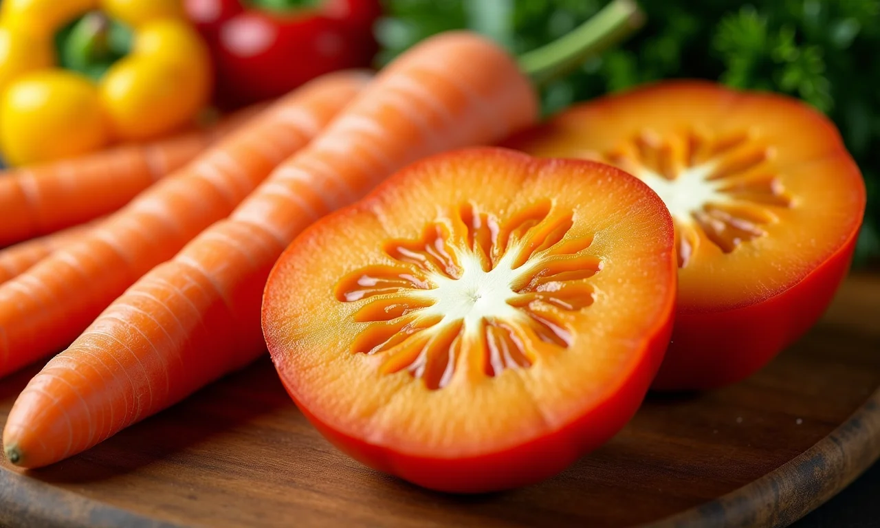 Cará fatiado cercado por vegetais coloridos.