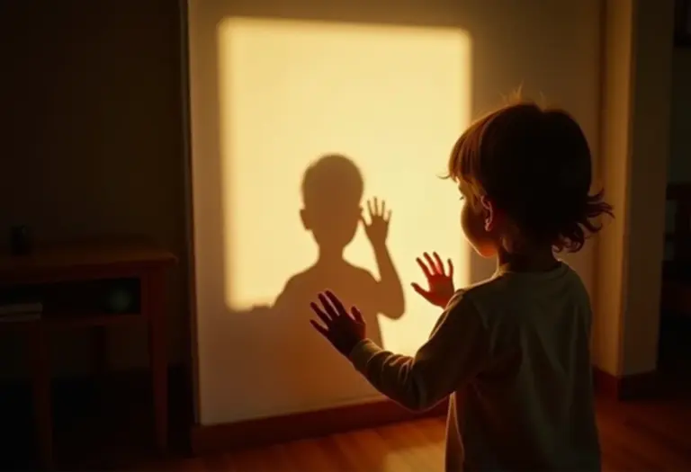 Cena lúdica de teatro de sombras infantil em casa.