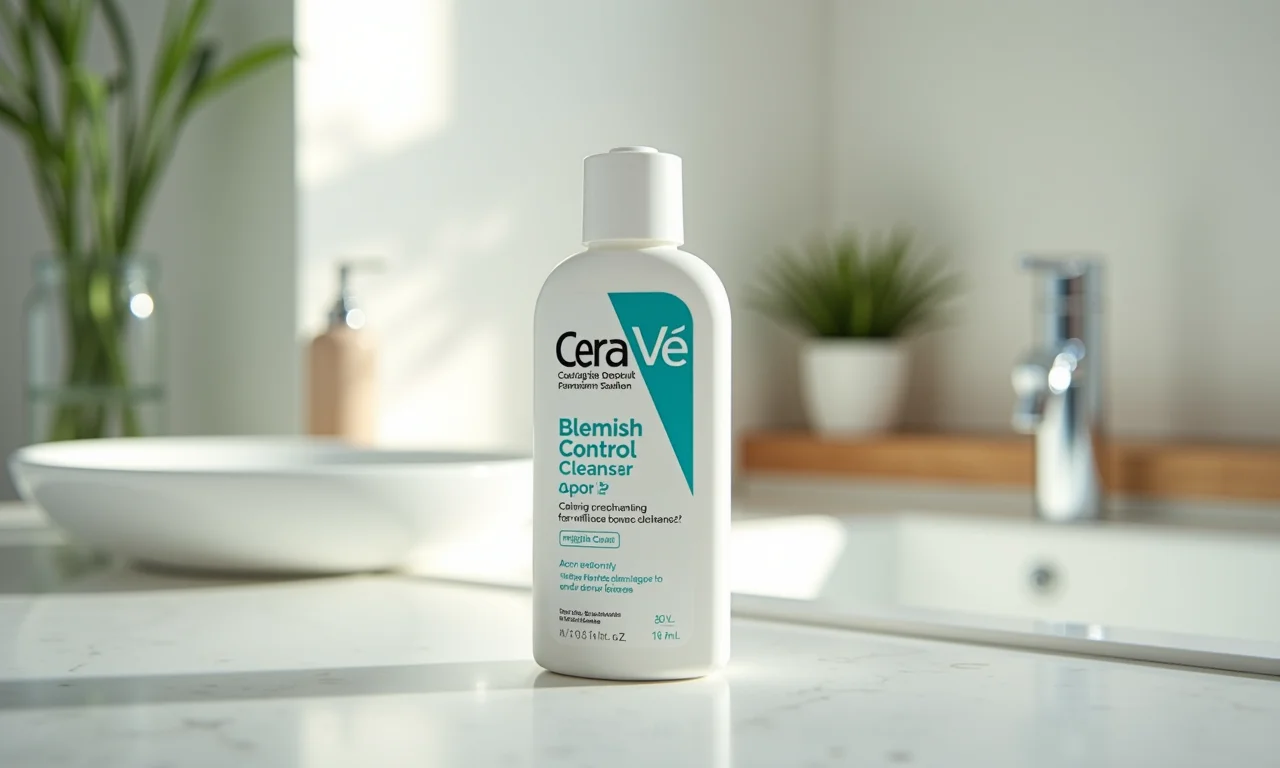 Cerave Gel de Limpeza Controladora de Imperfeições no banheiro.