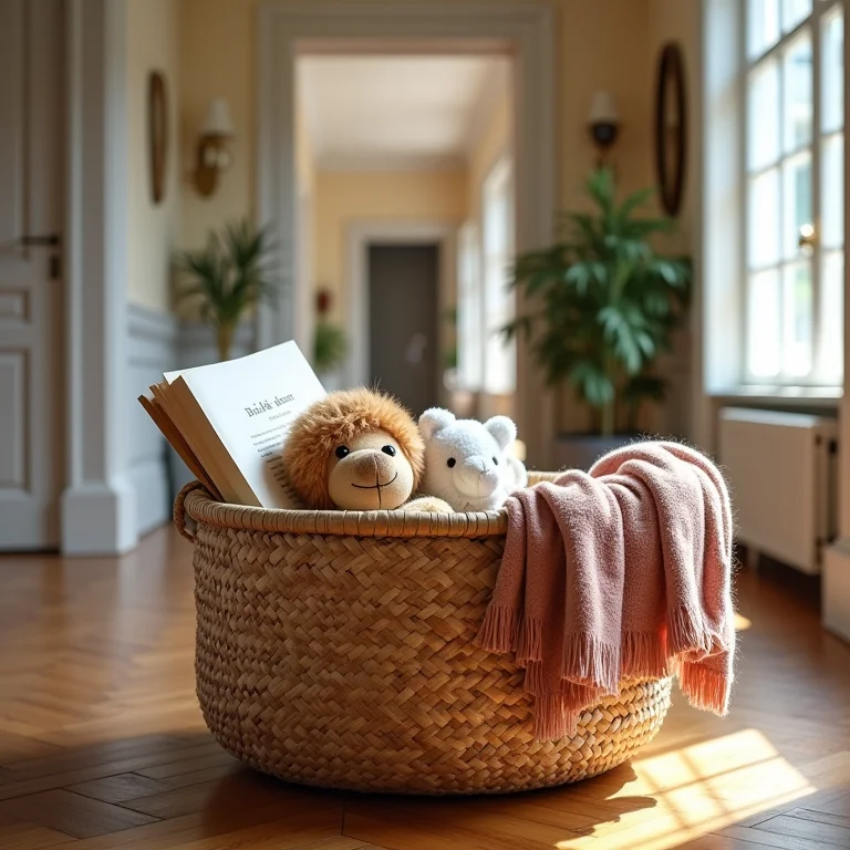 Cesto organizador com itens diversos dentro