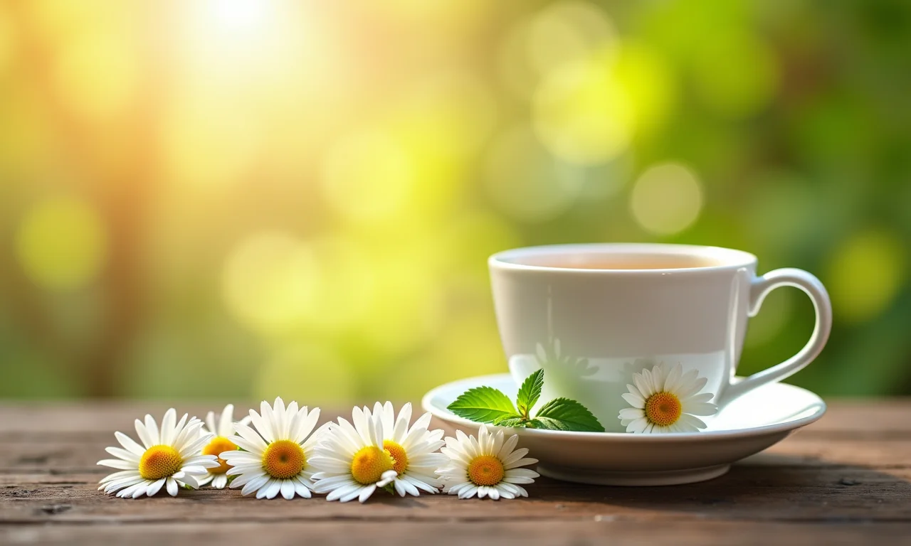 Chá de camomila com ação anti-inflamatória natural.