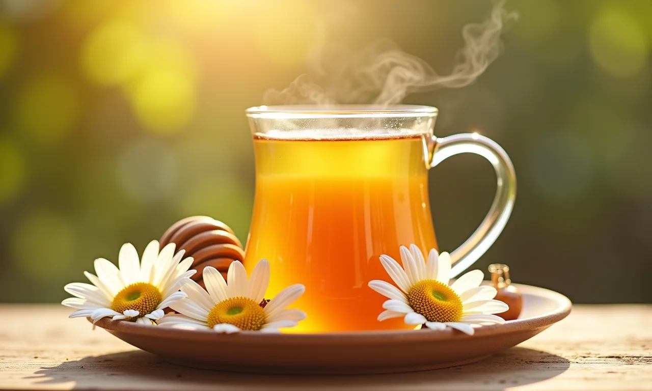Chá de camomila com mel para fortalecer o sistema imunológico.