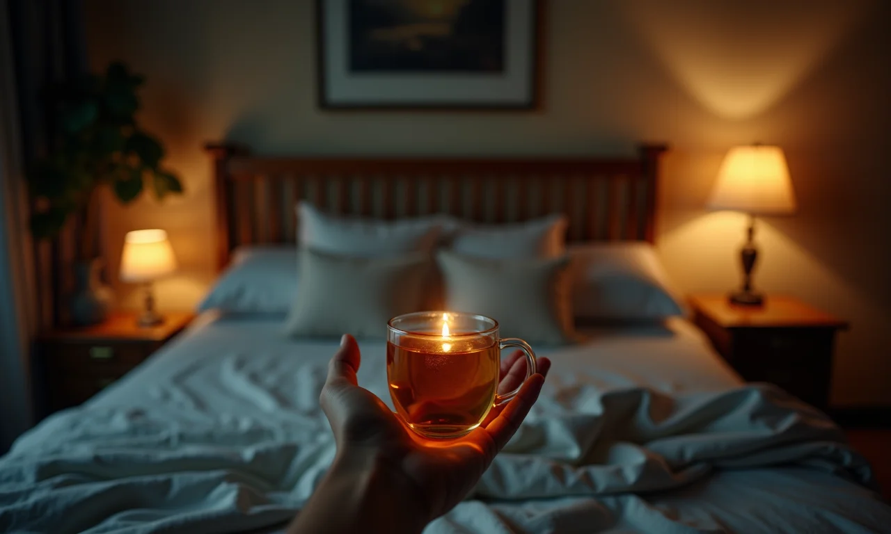 Chá de camomila dá sono? Cena noturna com pessoa buscando chá.