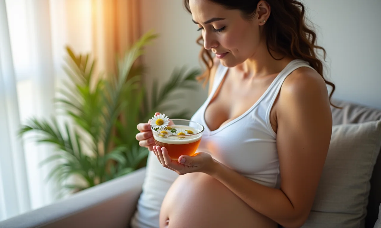 Chá de camomila para alívio de enjoos na gravidez.