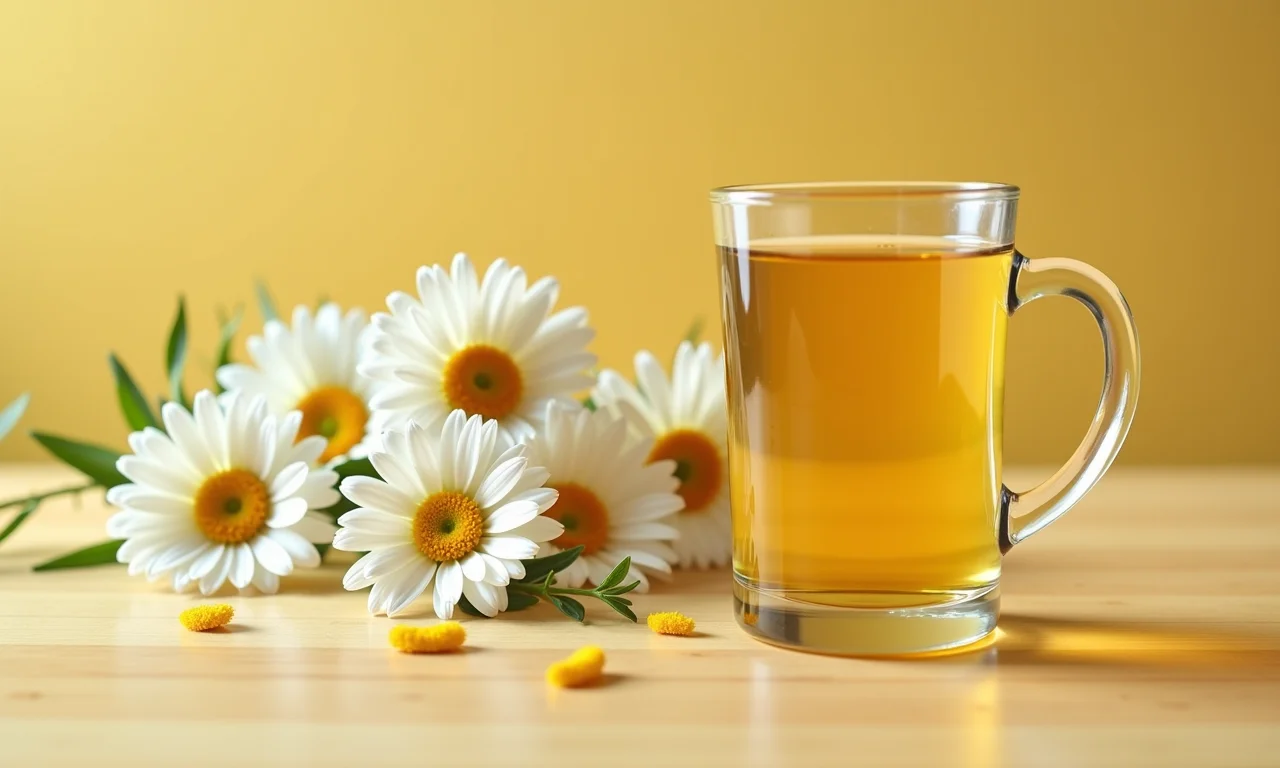 Chá de camomila para auxiliar na saúde bucal.