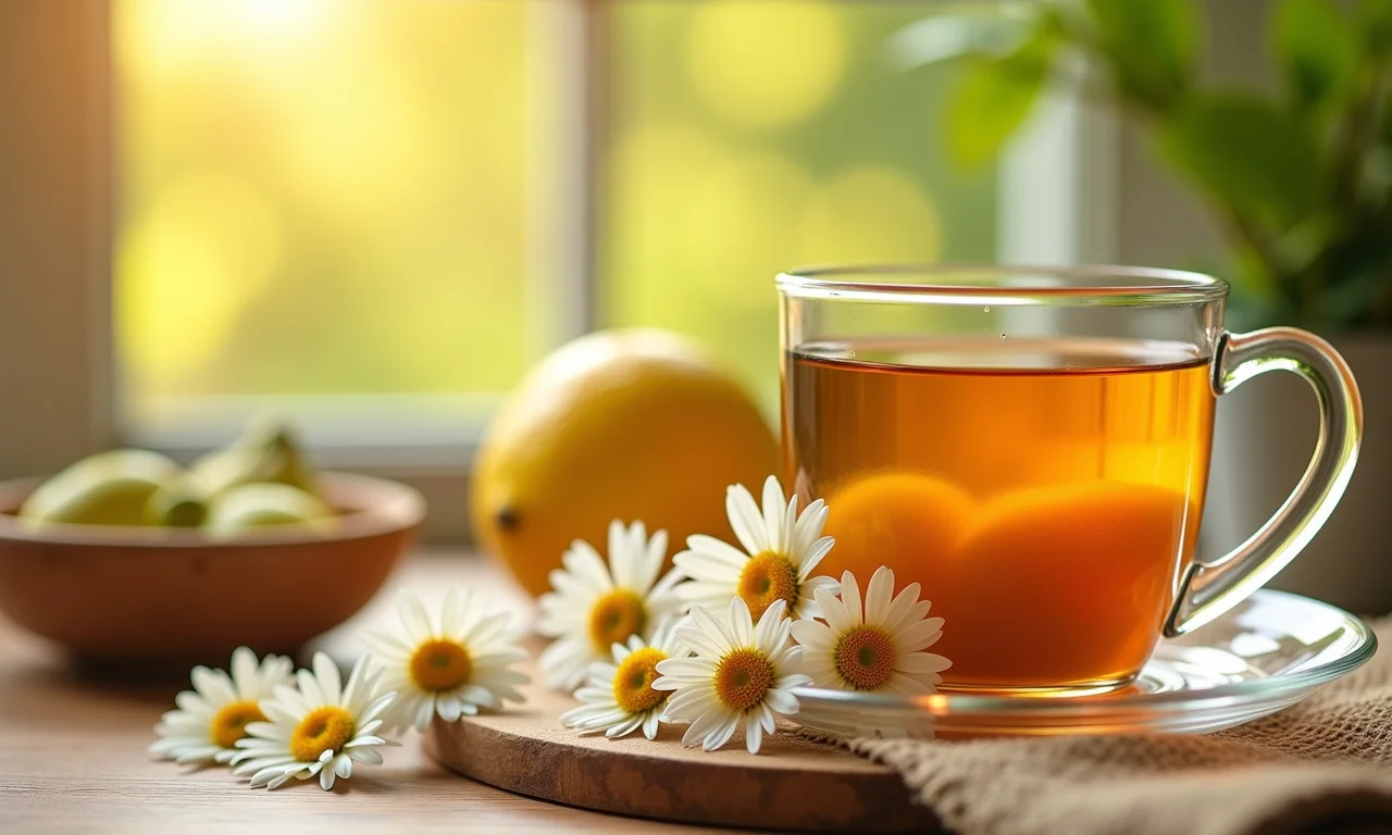 Chá de camomila para auxiliar no controle da glicemia.