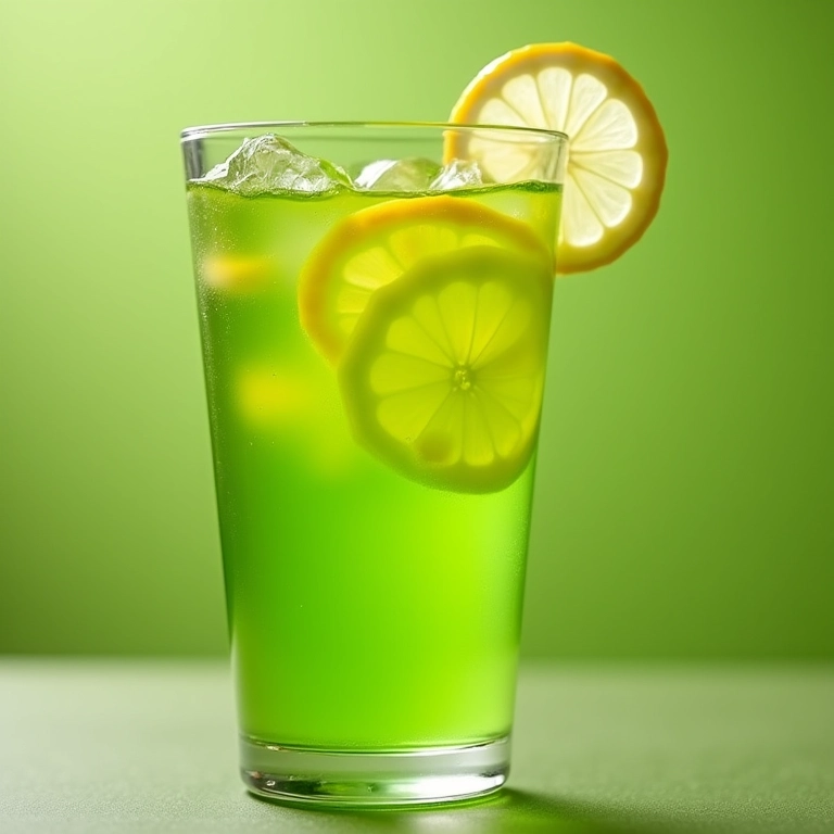 Chá verde com rodelas de limão em um copo, bebida refrescante.