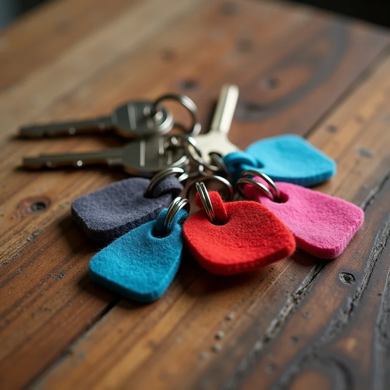 Chaveiro criativo com formas de feltro coloridas.