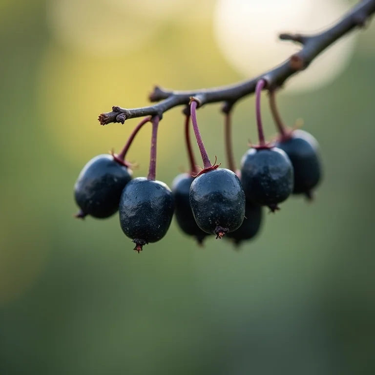 Close-up de bagas de sabugueiro em um galho.