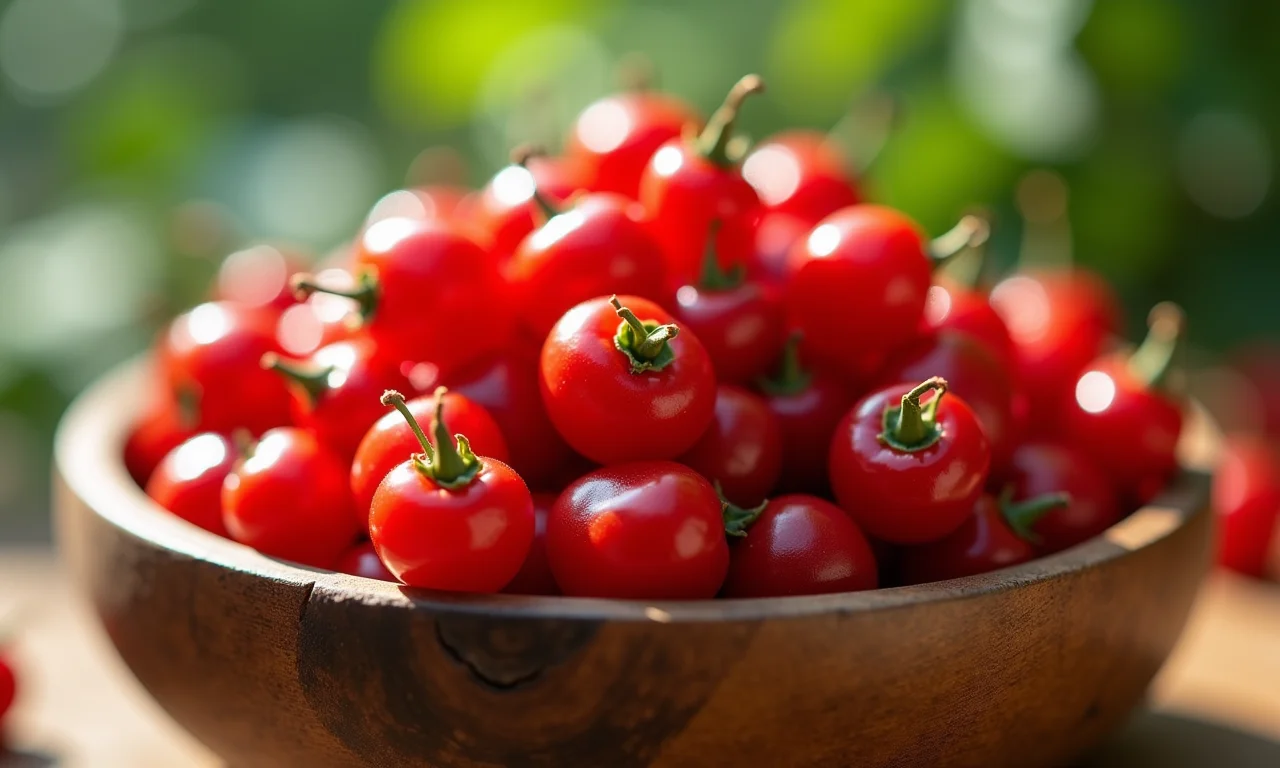 Close-up de goji berries em tigela de madeira, destacando a textura e o poder antioxidante.
