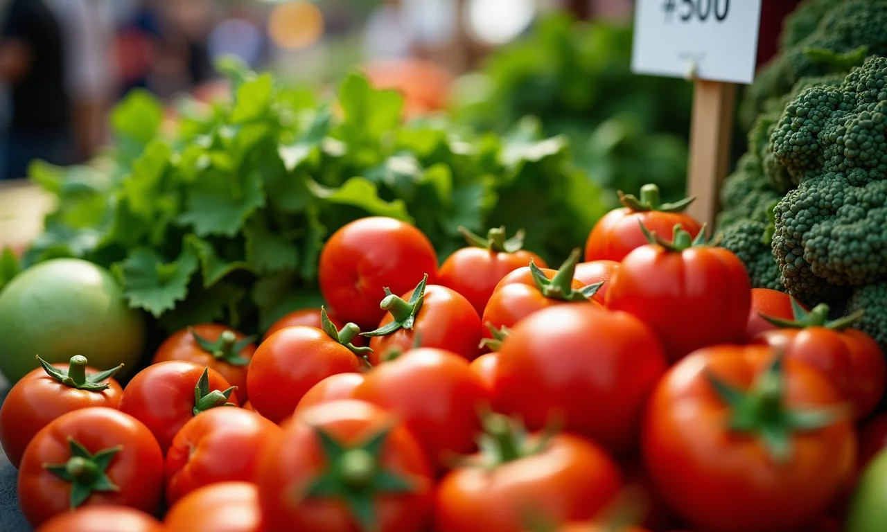 Close-up de vegetais orgânicos frescos em um mercado de agricultores.