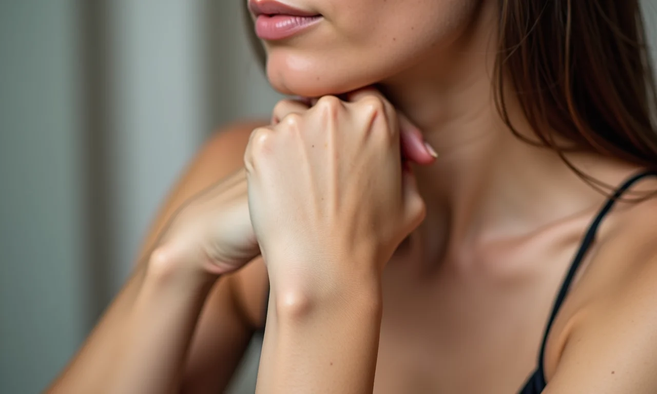 Close-up do pulso de uma mulher para identificar o subtom da pele.